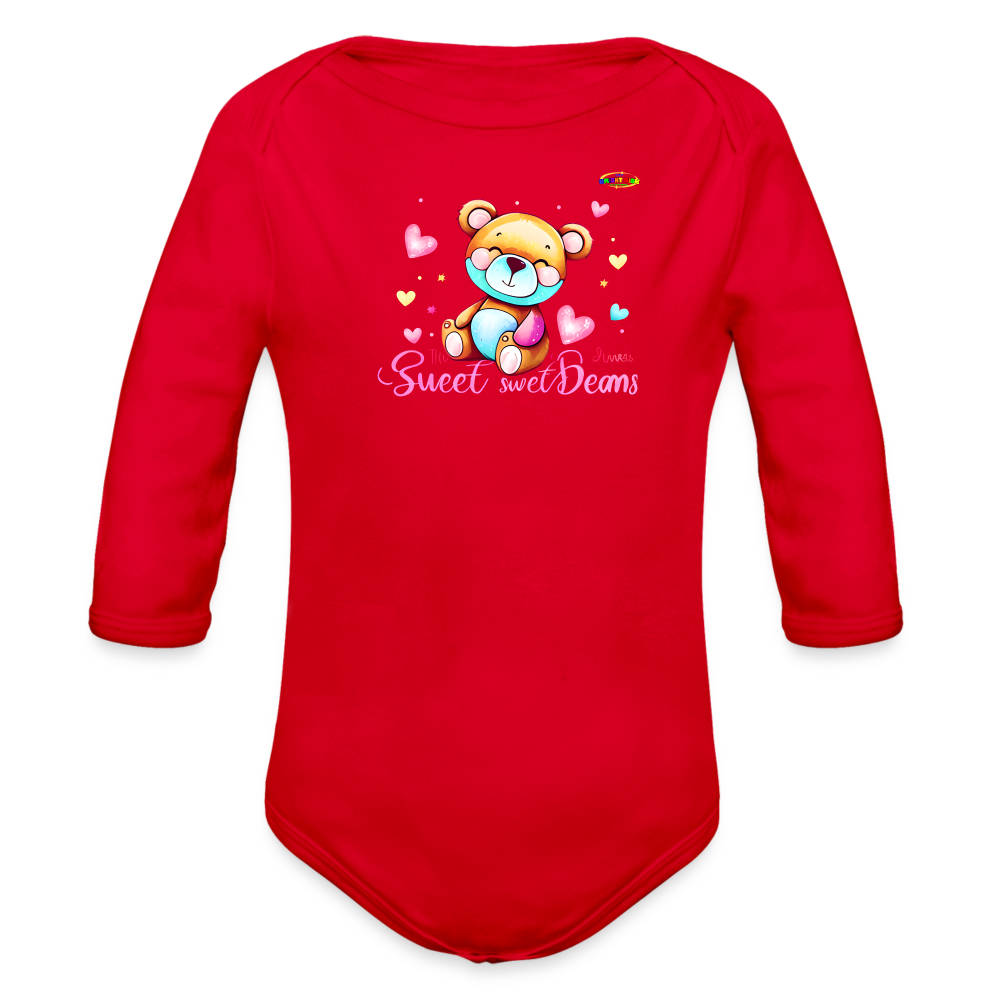 Cute Love Teddy Bear Logo Organic Long Sleeve Baby Bodysuit-MyBrightSideClothing - red