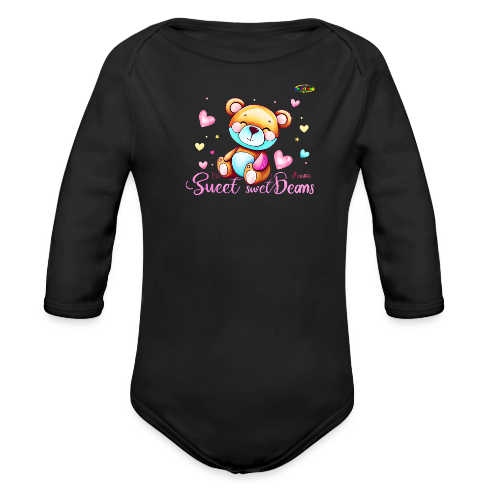 Cute Love Teddy Bear Logo Organic Long Sleeve Baby Bodysuit-MyBrightSideClothing - black