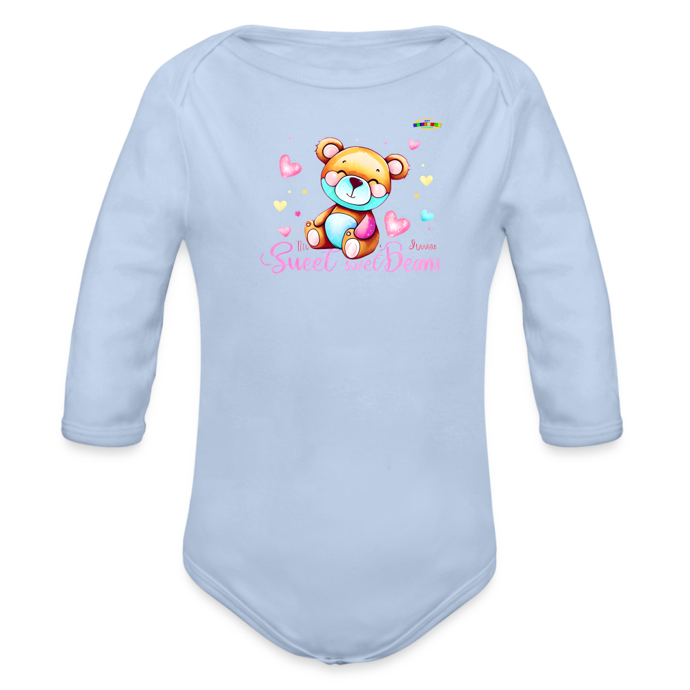 Cute Love Teddy Bear Logo Organic Long Sleeve Baby Bodysuit-MyBrightSideClothing - sky