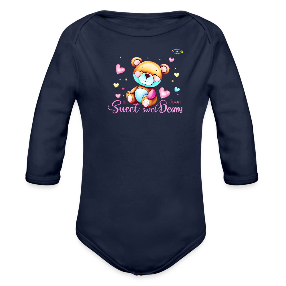 Cute Love Teddy Bear Logo Organic Long Sleeve Baby Bodysuit-MyBrightSideClothing - dark navy