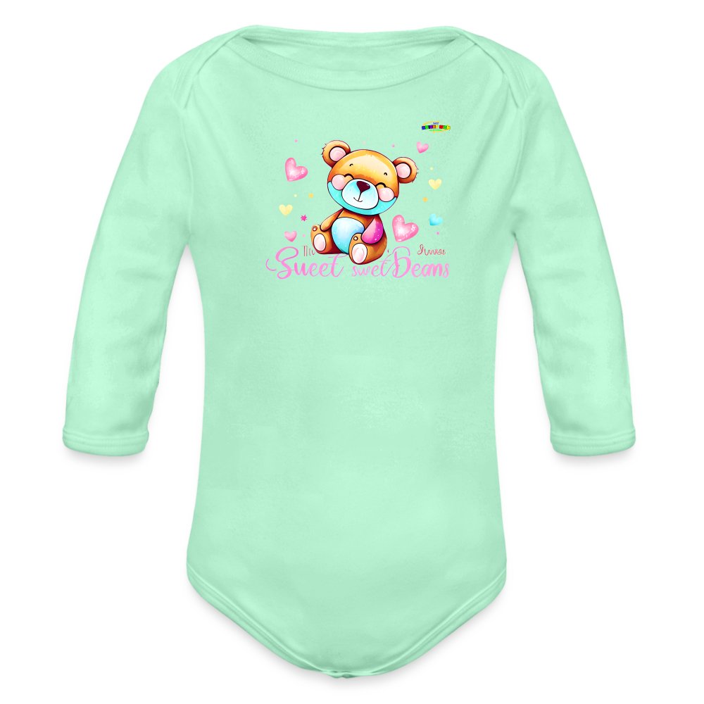 Cute Love Teddy Bear Logo Organic Long Sleeve Baby Bodysuit-MyBrightSideClothing - light mint