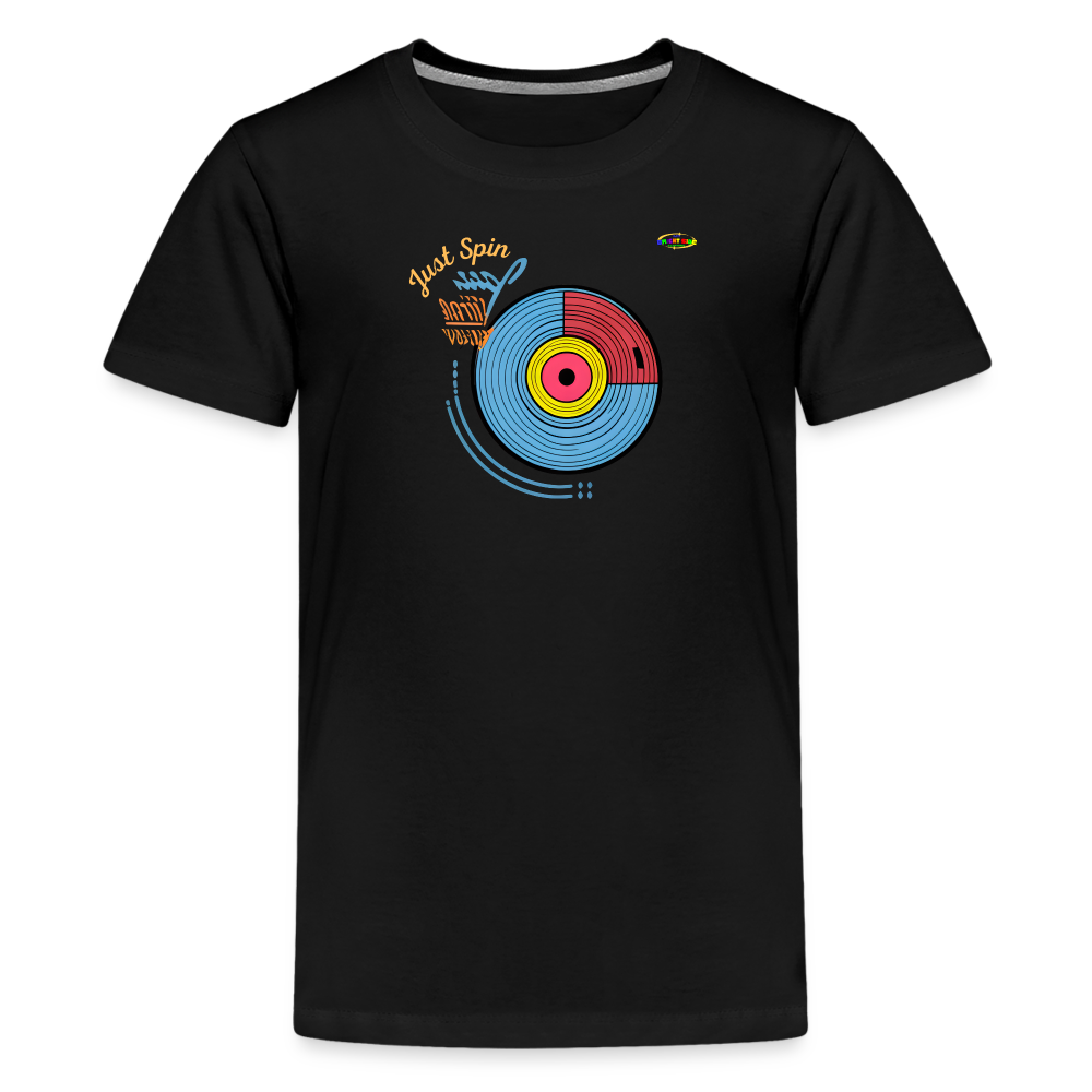 Just Spin Music Record Logo Children's Premium T-Shirt -MyBrightSideClothing - black