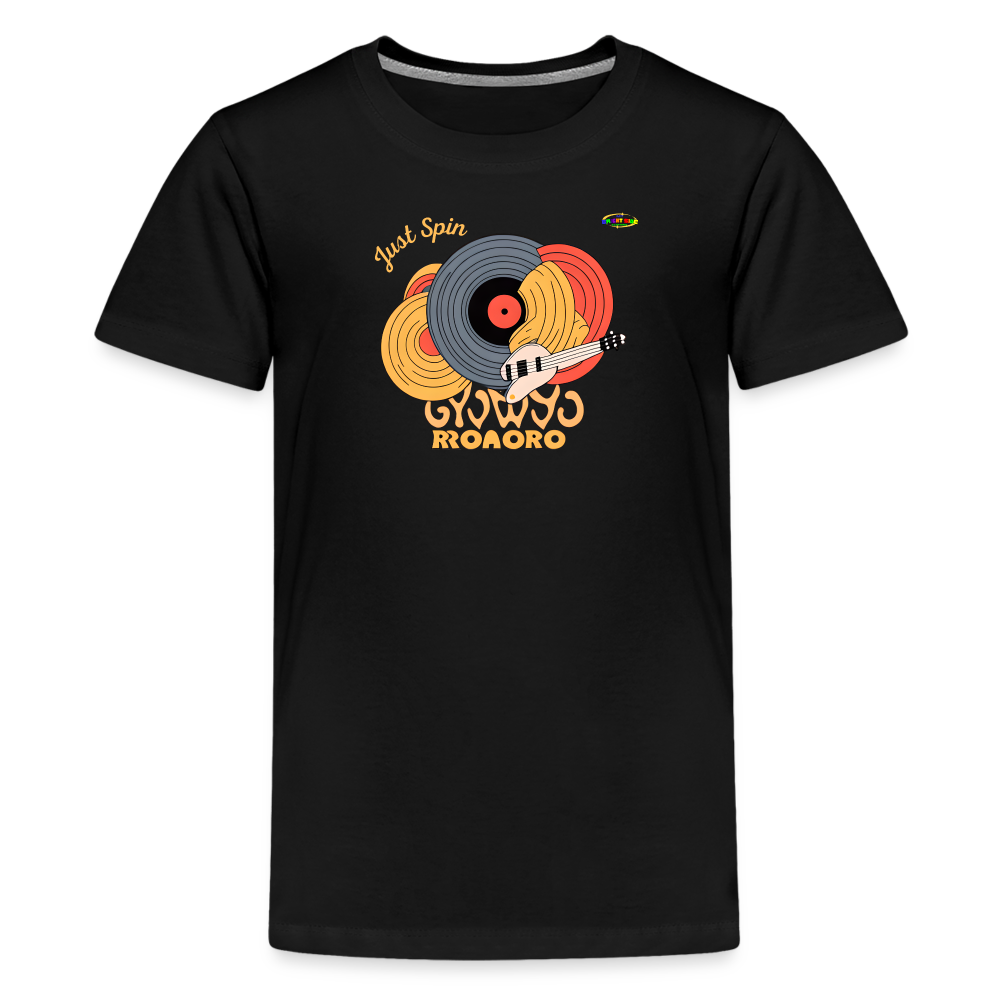 Just Spin Music Record Logo Children's Premium T-Shirt -MyBrightSideClothing - black