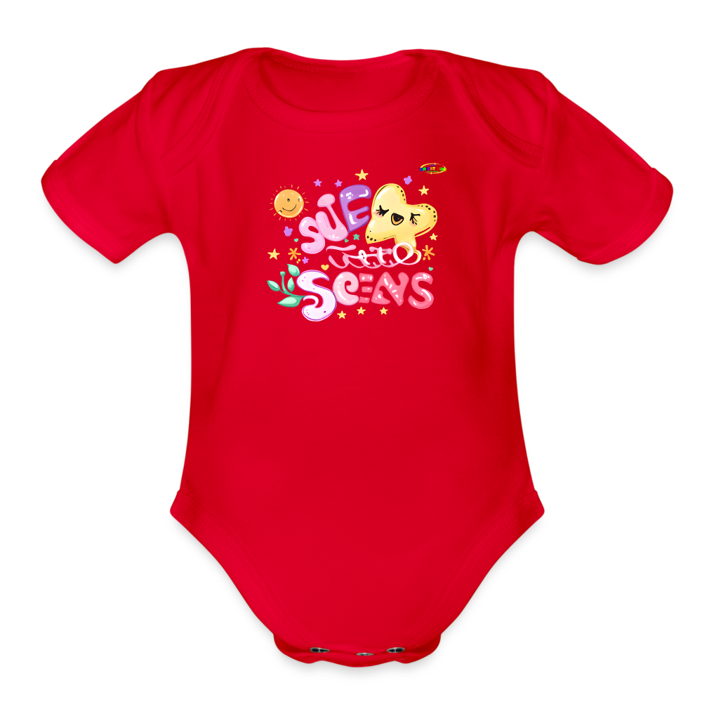 Cute Pastel Natures Dreams Organic Short Sleeve Baby Bodysuit-MyBrightSideClothing - red