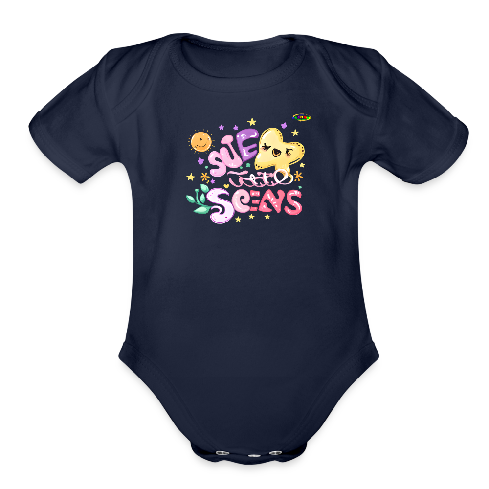 Cute Pastel Natures Dreams Organic Short Sleeve Baby Bodysuit-MyBrightSideClothing - dark navy