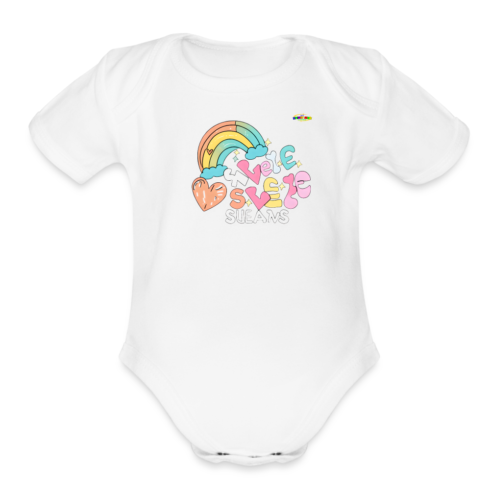 Cute Pastel Rainbow Heart Organic Short Sleeve Baby Bodysuit-MyBrightSideClothing - white