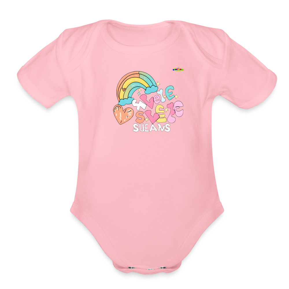 Cute Pastel Rainbow Heart Organic Short Sleeve Baby Bodysuit-MyBrightSideClothing - light pink