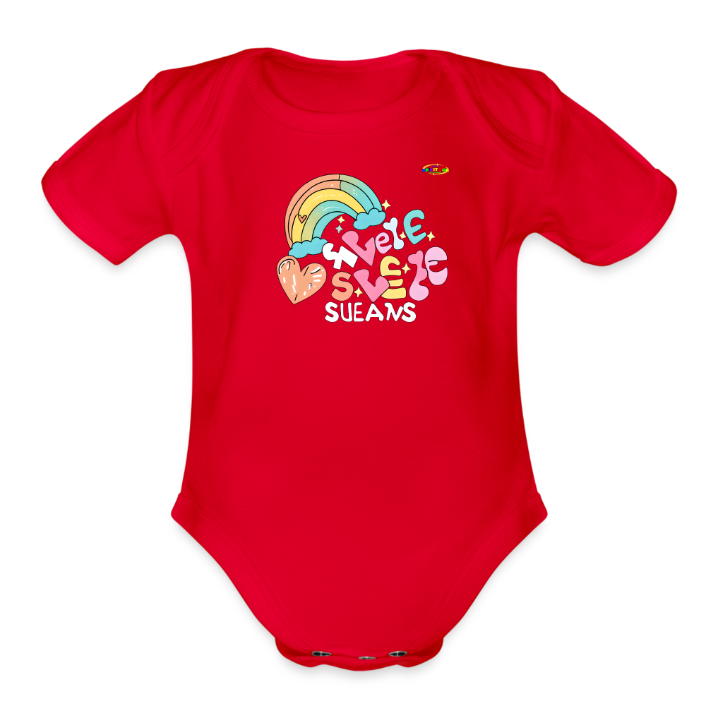 Cute Pastel Rainbow Heart Organic Short Sleeve Baby Bodysuit-MyBrightSideClothing - red