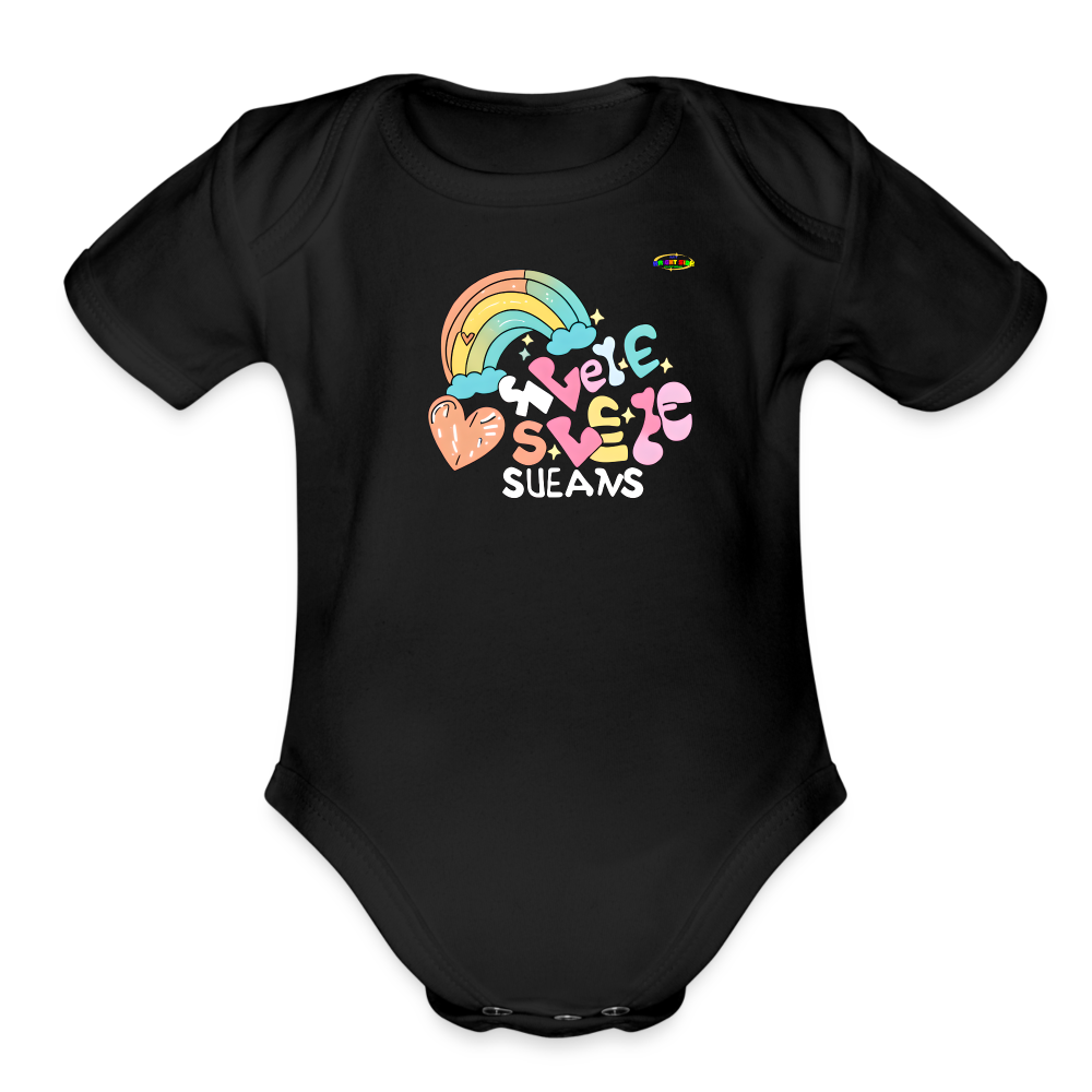 Cute Pastel Rainbow Heart Organic Short Sleeve Baby Bodysuit-MyBrightSideClothing - black