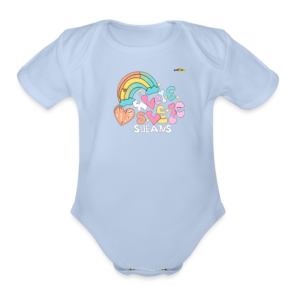 Cute Pastel Rainbow Heart Organic Short Sleeve Baby Bodysuit-MyBrightSideClothing - sky