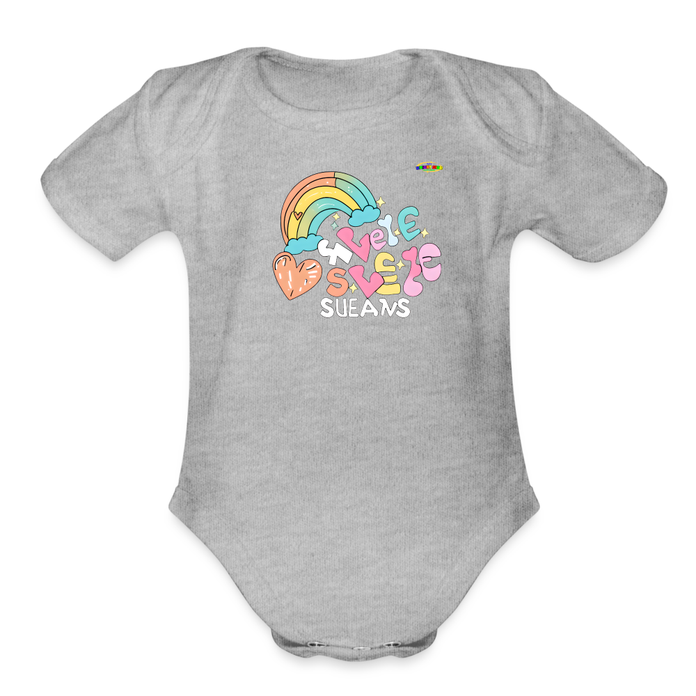 Cute Pastel Rainbow Heart Organic Short Sleeve Baby Bodysuit-MyBrightSideClothing - heather grey