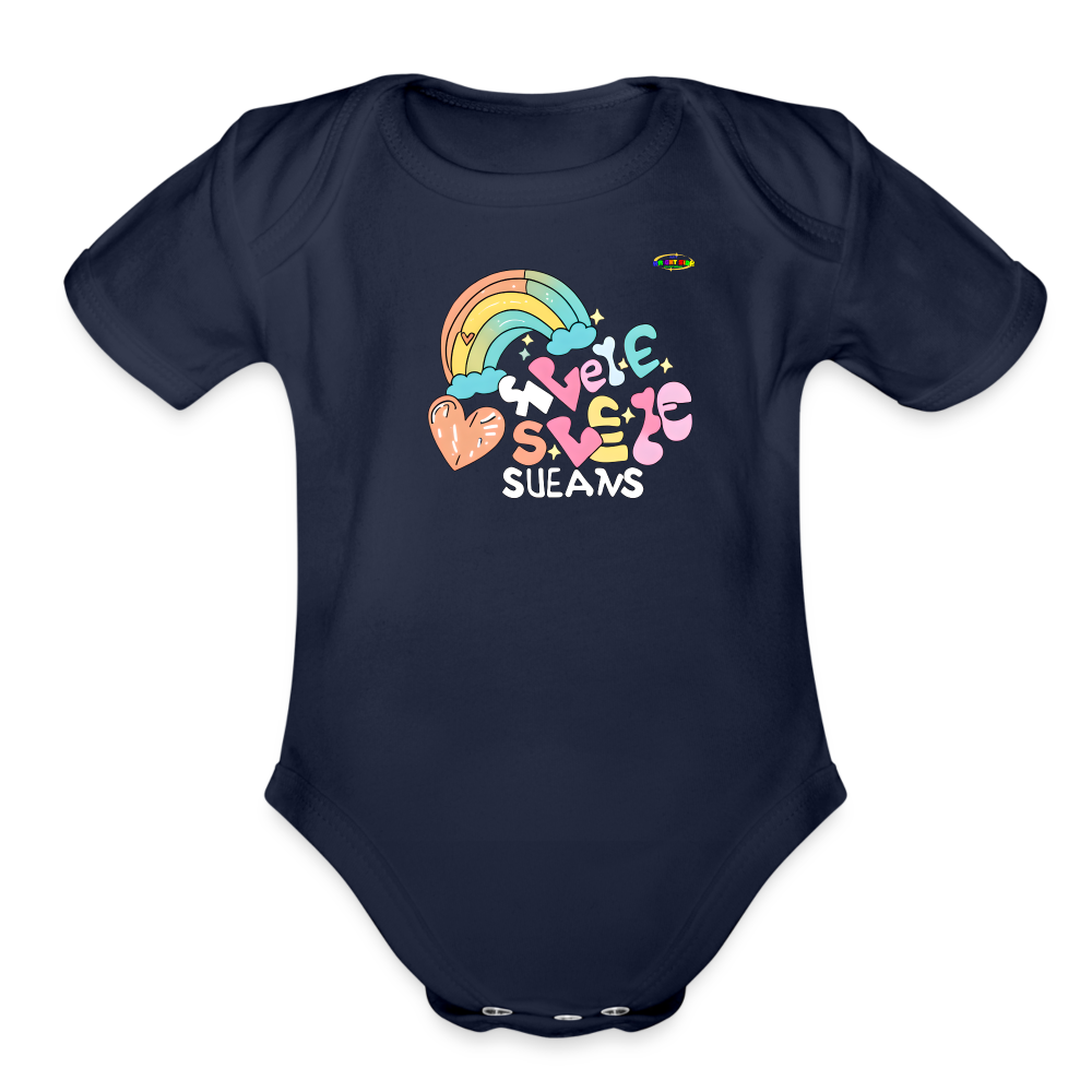 Cute Pastel Rainbow Heart Organic Short Sleeve Baby Bodysuit-MyBrightSideClothing - dark navy