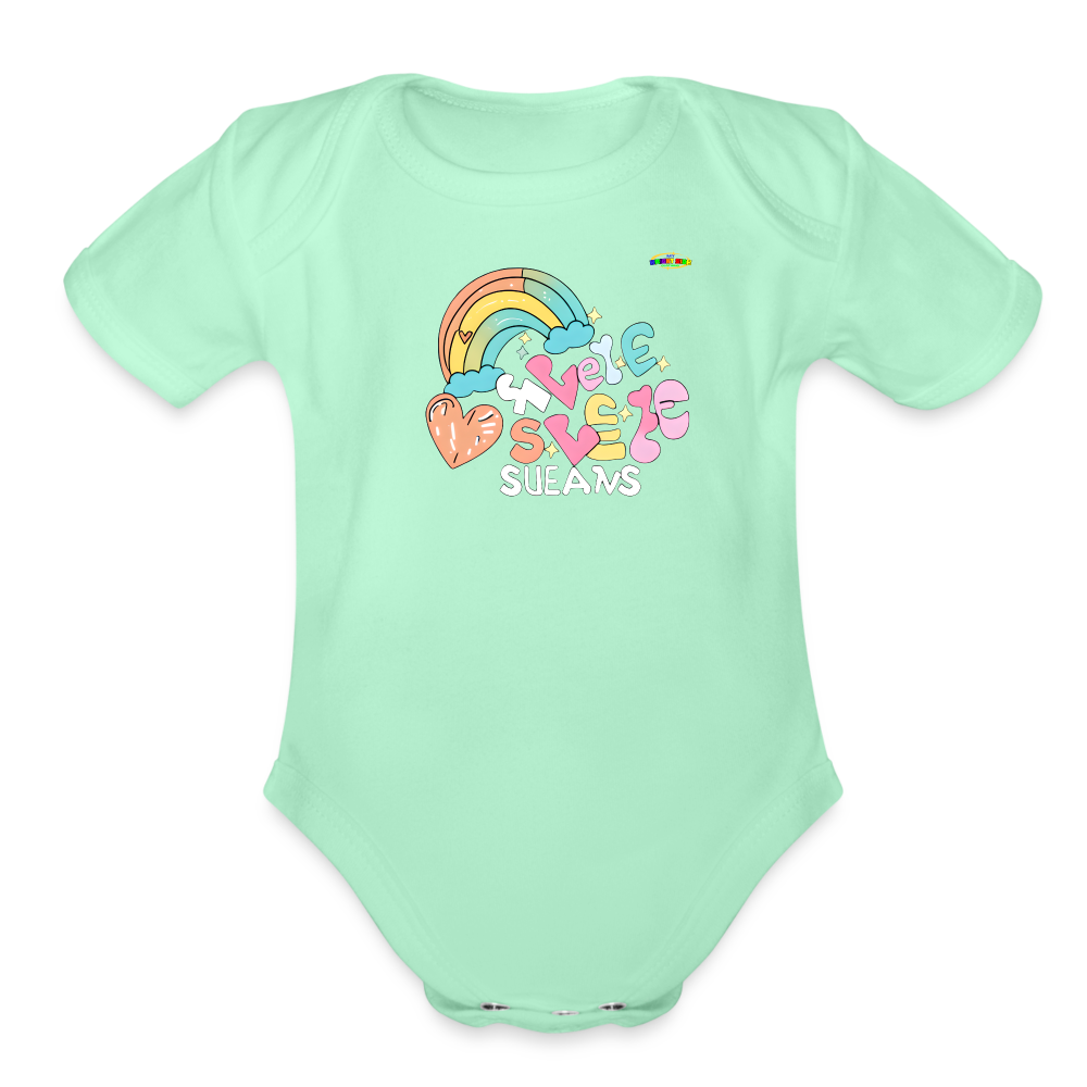 Cute Pastel Rainbow Heart Organic Short Sleeve Baby Bodysuit-MyBrightSideClothing - light mint