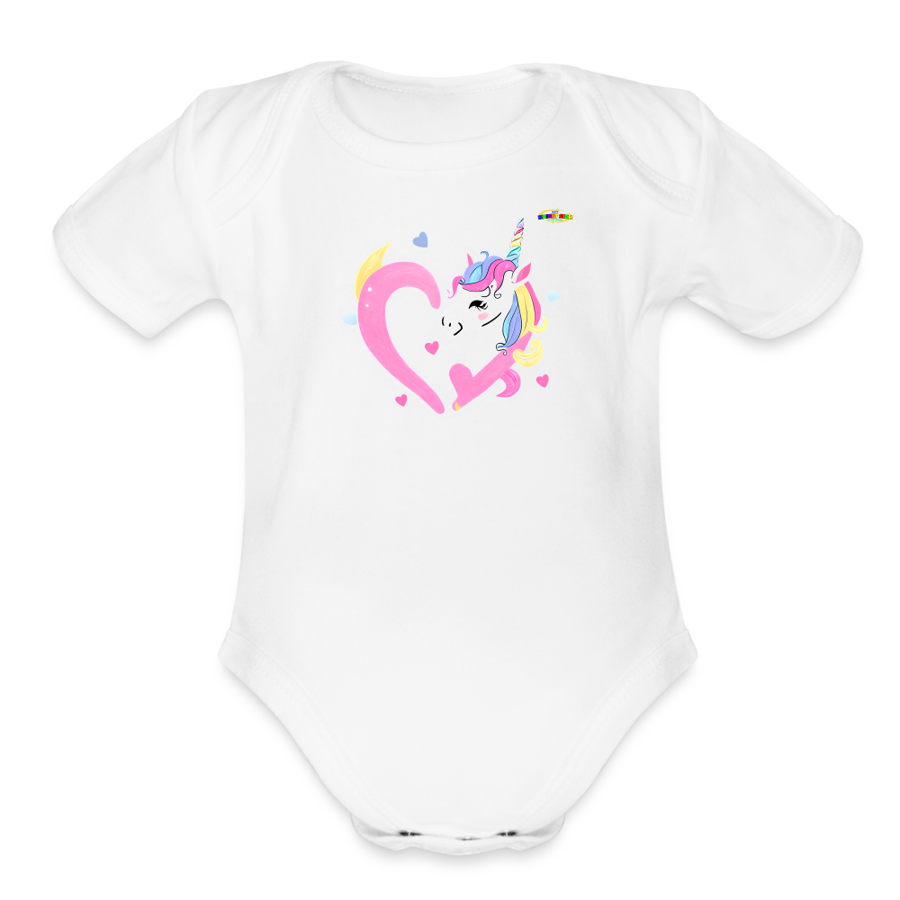 Cute Pastel Rainbow Heart Unicorn Organic Short Sleeve Baby Bodysuit-MyBrightSideClothing - white