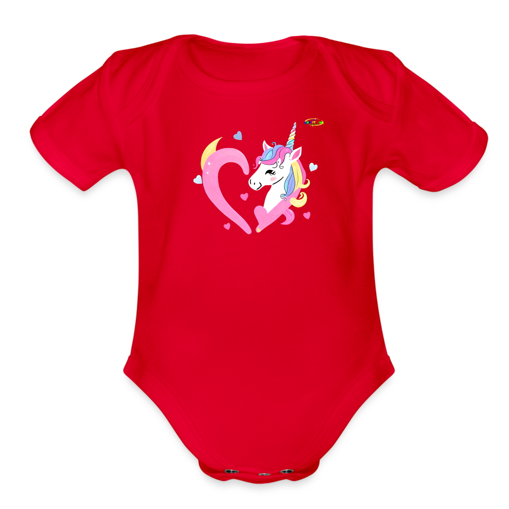 Cute Pastel Rainbow Heart Unicorn Organic Short Sleeve Baby Bodysuit-MyBrightSideClothing - red