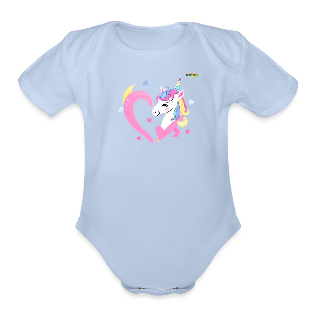 Cute Pastel Rainbow Heart Unicorn Organic Short Sleeve Baby Bodysuit-MyBrightSideClothing - sky