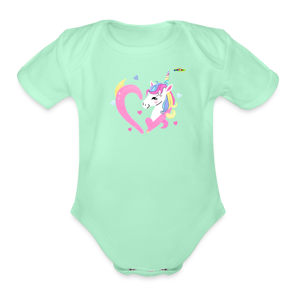 Cute Pastel Rainbow Heart Unicorn Organic Short Sleeve Baby Bodysuit-MyBrightSideClothing - light mint