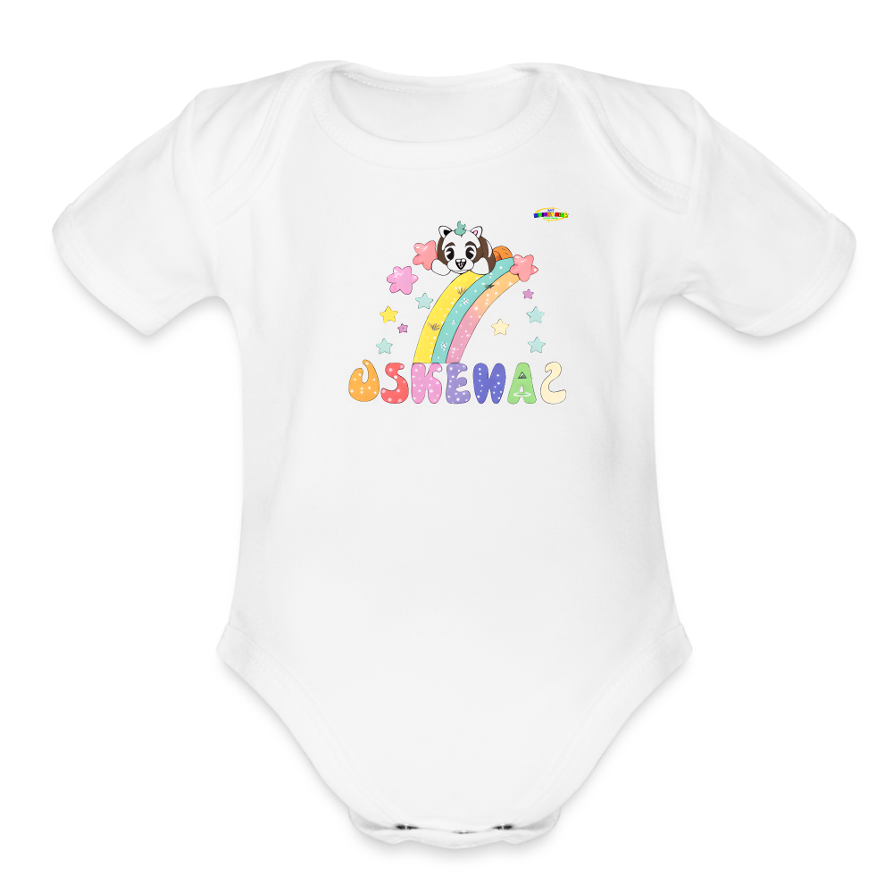 Cute Pastel Rainbow Puppy GraphicOrganic Short Sleeve Baby Bodysuit-MyBrightSideClothing - white