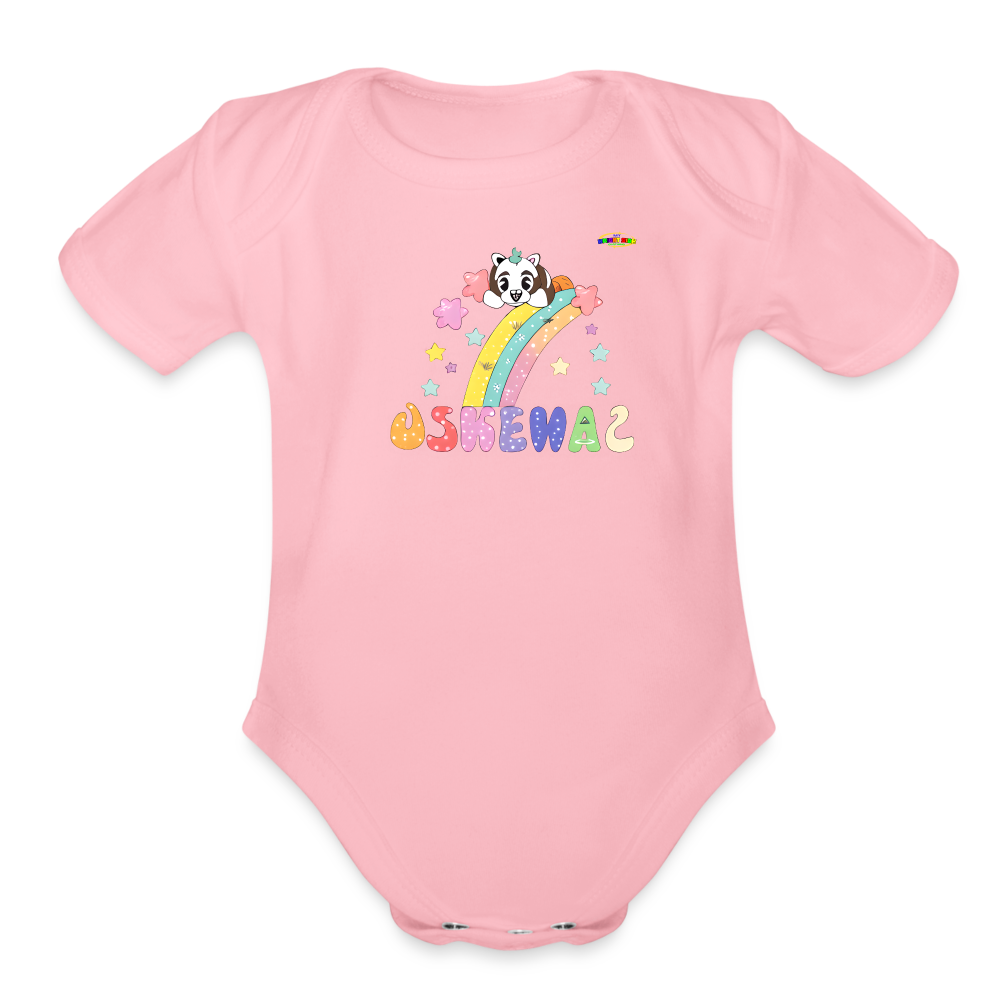 Cute Pastel Rainbow Puppy GraphicOrganic Short Sleeve Baby Bodysuit-MyBrightSideClothing - light pink