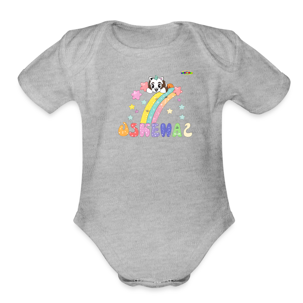 Cute Pastel Rainbow Puppy GraphicOrganic Short Sleeve Baby Bodysuit-MyBrightSideClothing - heather grey