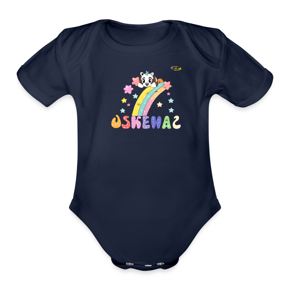 Cute Pastel Rainbow Puppy GraphicOrganic Short Sleeve Baby Bodysuit-MyBrightSideClothing - dark navy