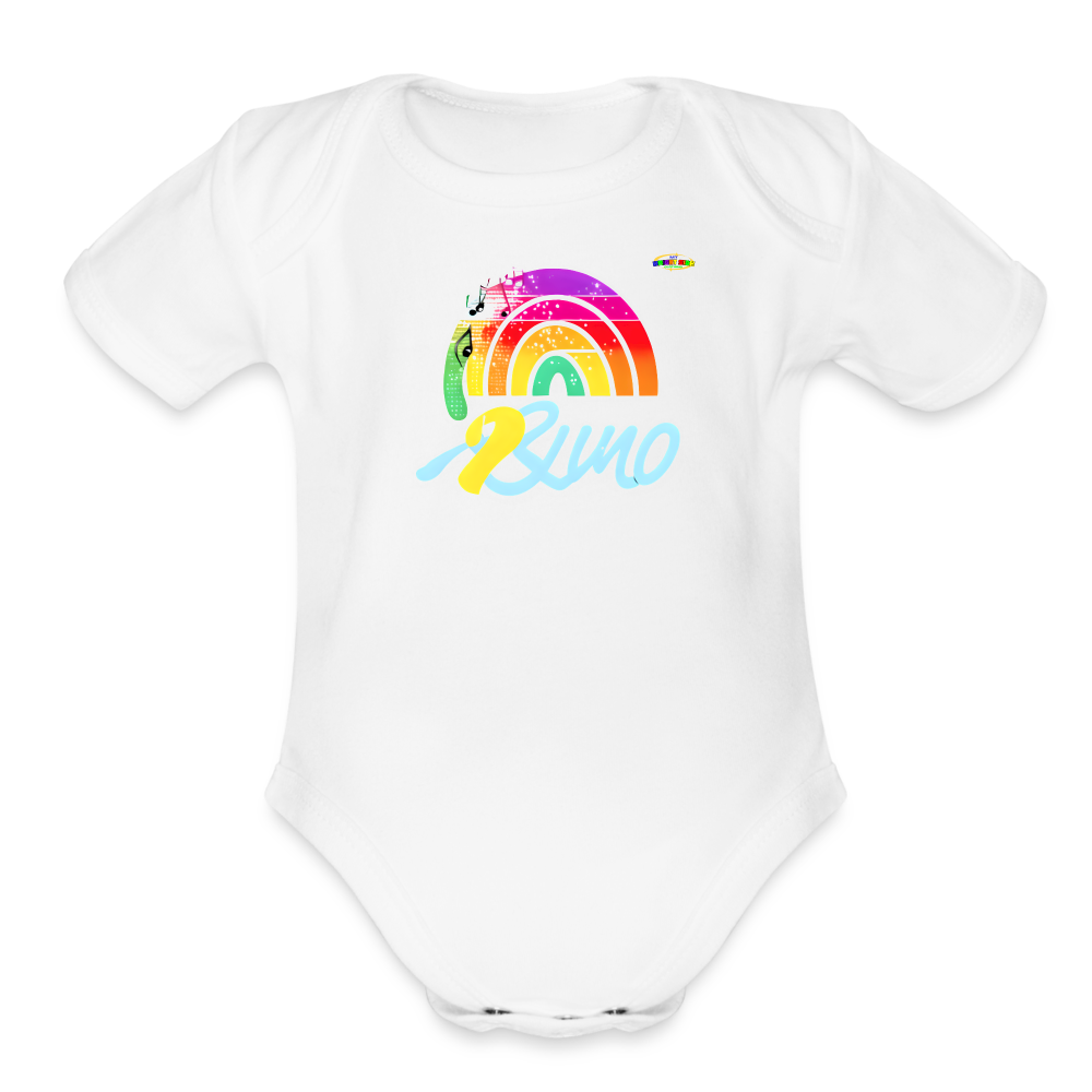 Cute Rainbow music logo Organic Short Sleeve Baby Bodysuit-MyBrightSideClothing - white