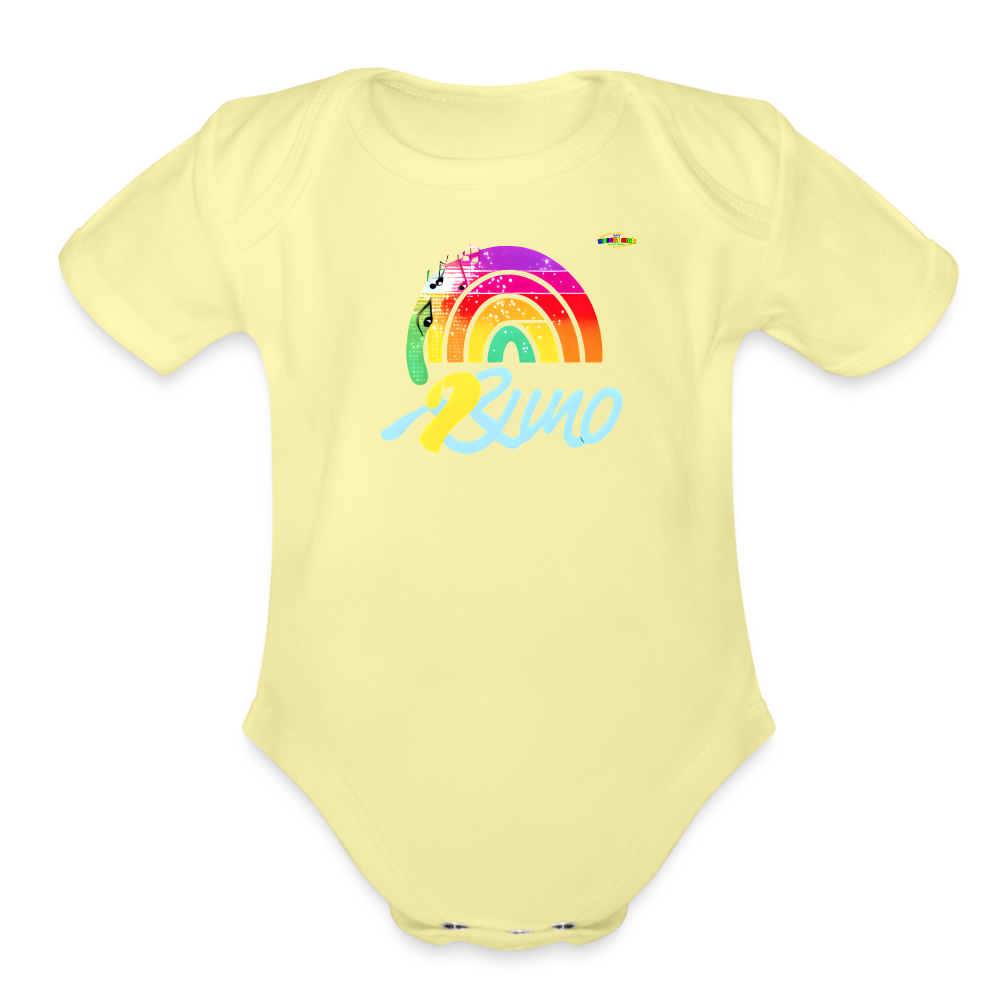 Cute Rainbow music logo Organic Short Sleeve Baby Bodysuit-MyBrightSideClothing - washed yellow