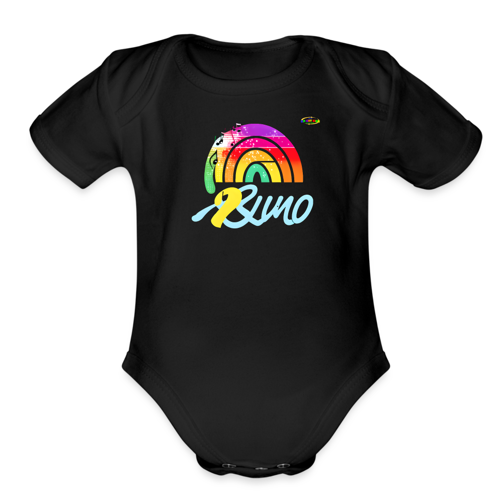 Cute Rainbow music logo Organic Short Sleeve Baby Bodysuit-MyBrightSideClothing - black