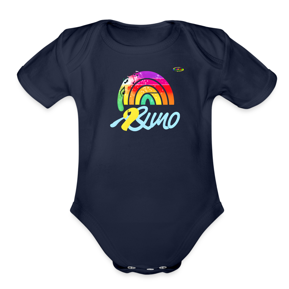 Cute Rainbow music logo Organic Short Sleeve Baby Bodysuit-MyBrightSideClothing - dark navy