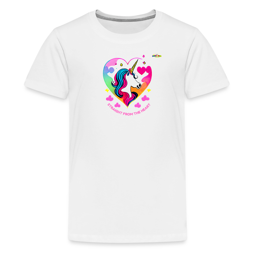 Straight form the heart Unicorn Logo Children's Premium T-Shirt -MyBrightSideClothing - white