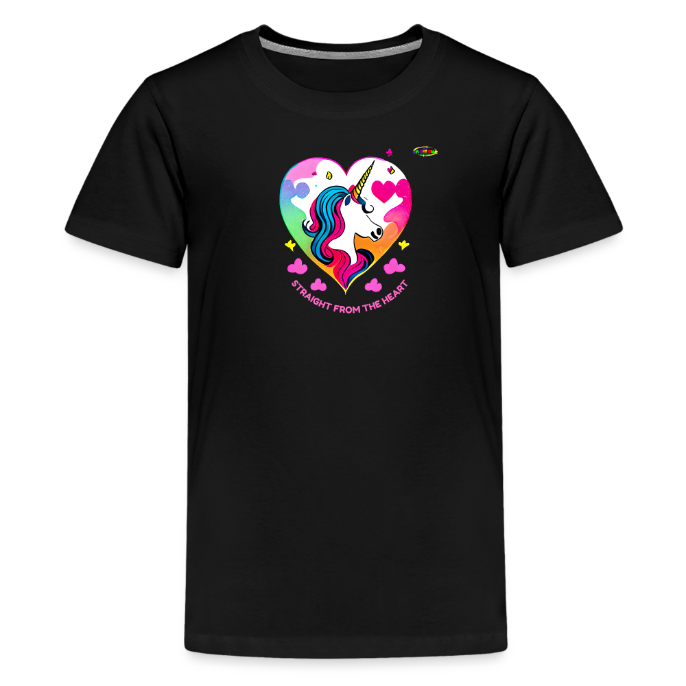 Straight form the heart Unicorn Logo Children's Premium T-Shirt -MyBrightSideClothing - black