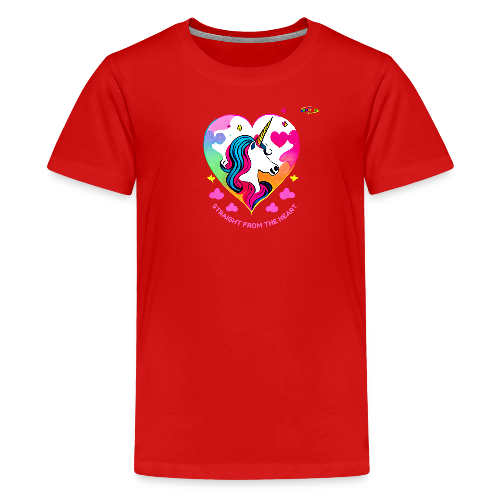 Straight form the heart Unicorn Logo Children's Premium T-Shirt -MyBrightSideClothing - red