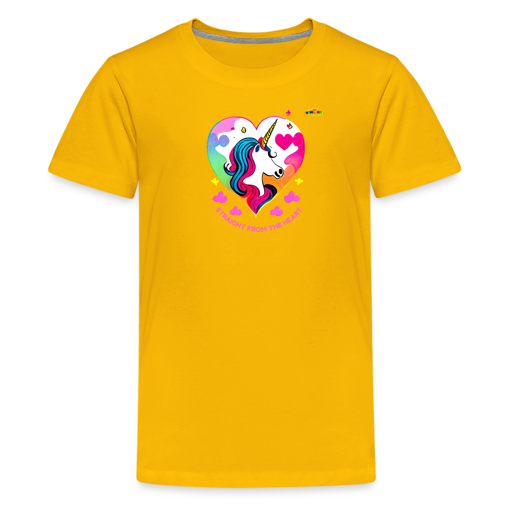 Straight form the heart Unicorn Logo Children's Premium T-Shirt -MyBrightSideClothing - sun yellow