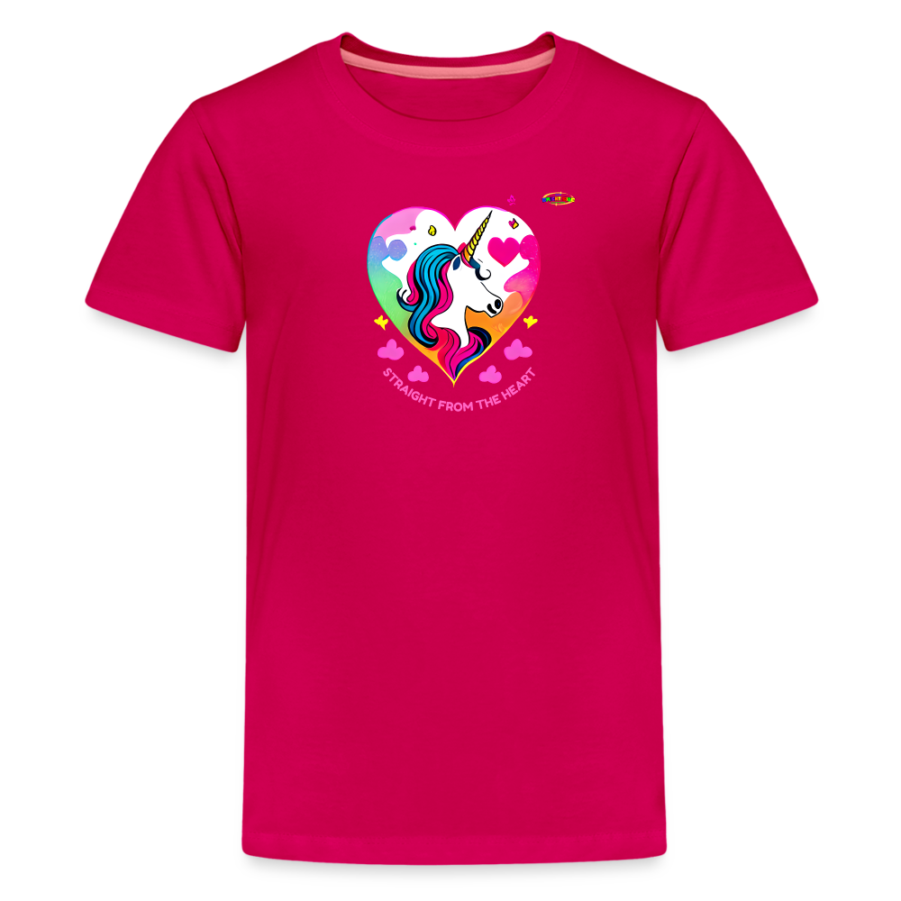 Straight form the heart Unicorn Logo Children's Premium T-Shirt -MyBrightSideClothing - dark pink