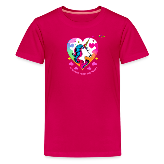 Straight form the heart Unicorn Logo Children's Premium T-Shirt -MyBrightSideClothing - dark pink