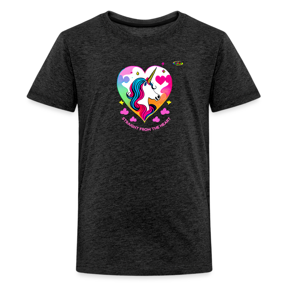 Straight form the heart Unicorn Logo Children's Premium T-Shirt -MyBrightSideClothing - charcoal grey