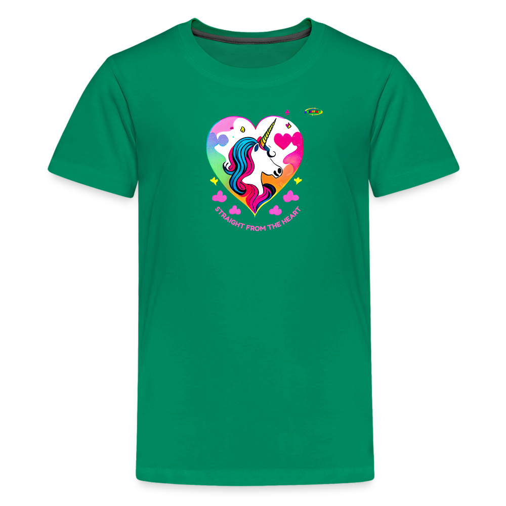 Straight form the heart Unicorn Logo Children's Premium T-Shirt -MyBrightSideClothing - kelly green