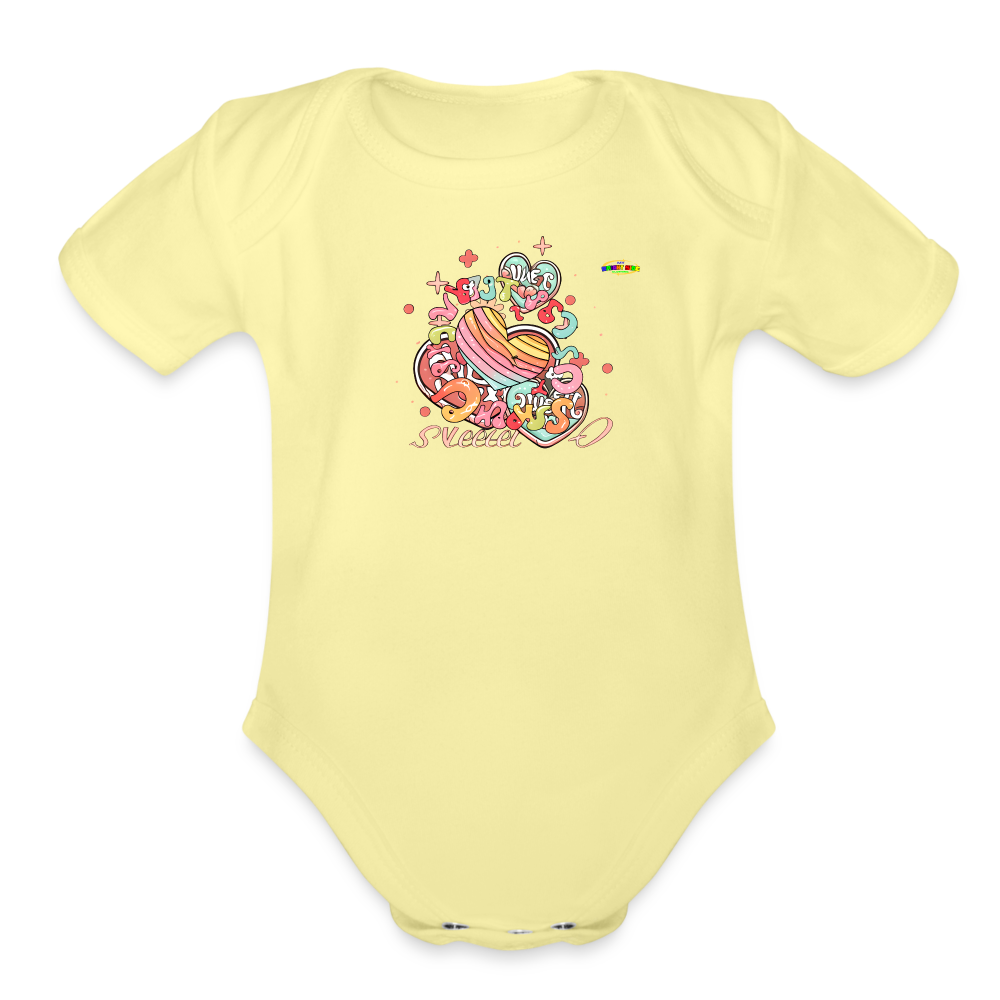 Cute Pastel Rainbow Hearts Organic Short Sleeve Baby Bodysuit-MyBrightSideClothing - washed yellow