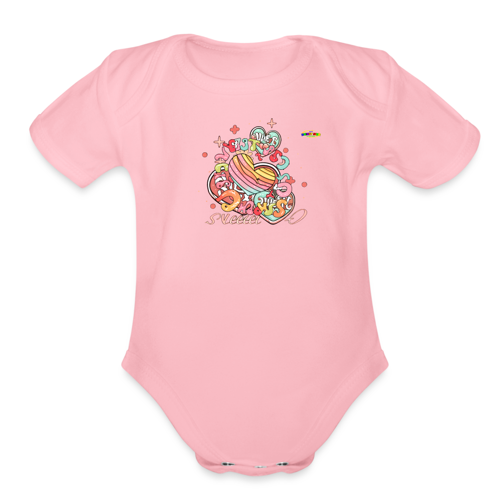 Cute Pastel Rainbow Hearts Organic Short Sleeve Baby Bodysuit-MyBrightSideClothing - light pink