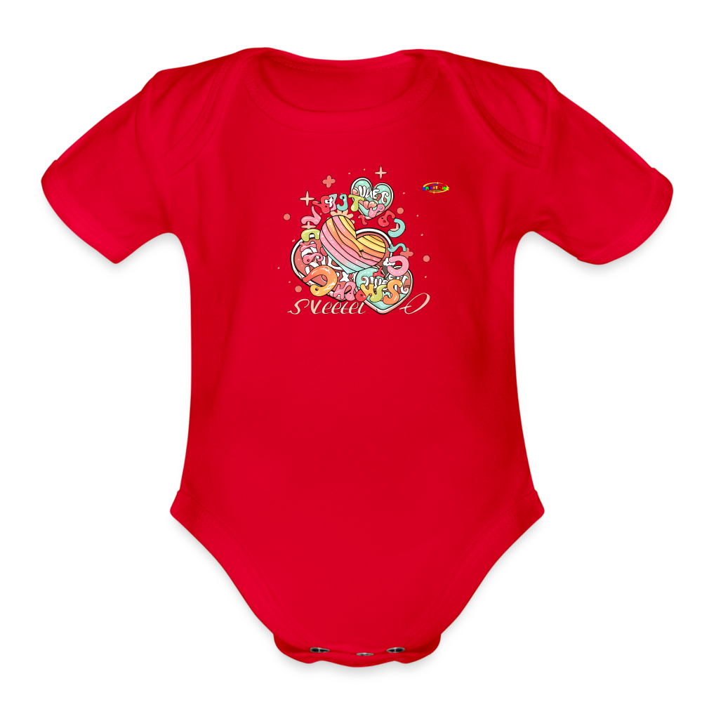 Cute Pastel Rainbow Hearts Organic Short Sleeve Baby Bodysuit-MyBrightSideClothing - red