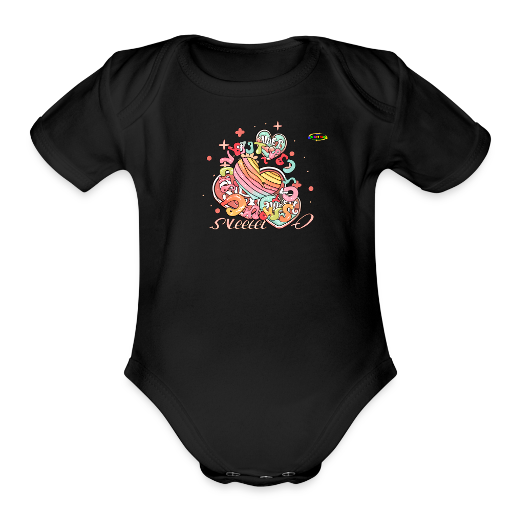 Cute Pastel Rainbow Hearts Organic Short Sleeve Baby Bodysuit-MyBrightSideClothing - black