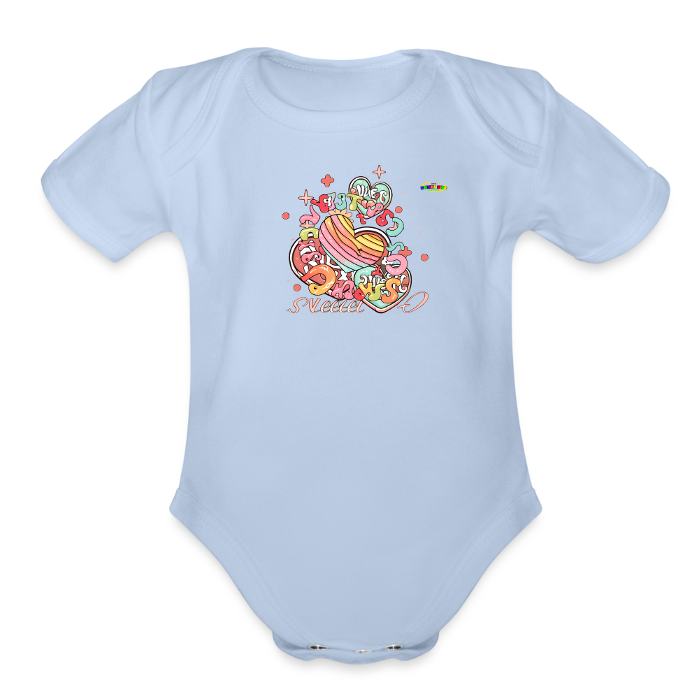 Cute Pastel Rainbow Hearts Organic Short Sleeve Baby Bodysuit-MyBrightSideClothing - sky