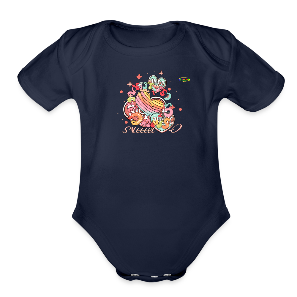 Cute Pastel Rainbow Hearts Organic Short Sleeve Baby Bodysuit-MyBrightSideClothing - dark navy