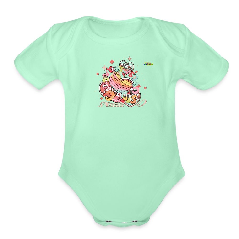 Cute Pastel Rainbow Hearts Organic Short Sleeve Baby Bodysuit-MyBrightSideClothing - light mint