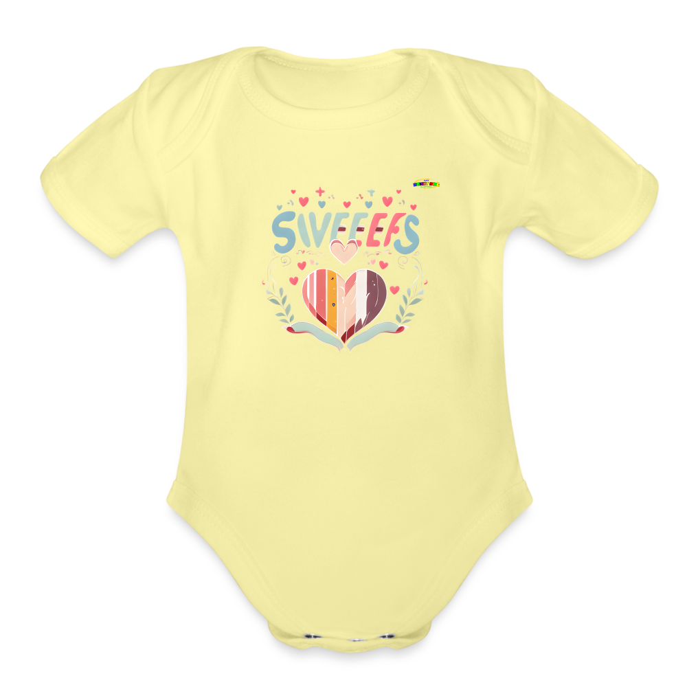 Cute Pastel Sweet Heart Organic Short Sleeve Baby Bodysuit-MyBrightSideClothing - washed yellow