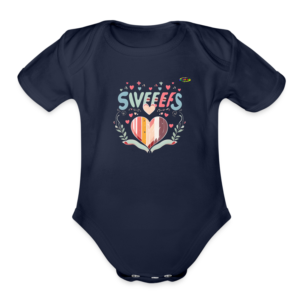 Cute Pastel Sweet Heart Organic Short Sleeve Baby Bodysuit-MyBrightSideClothing - dark navy