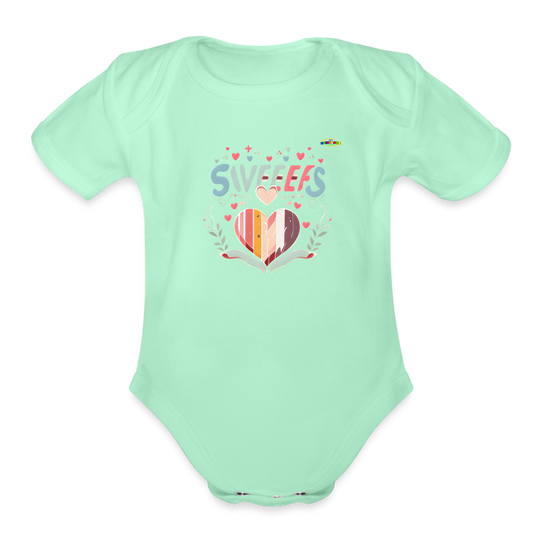 Cute Pastel Sweet Heart Organic Short Sleeve Baby Bodysuit-MyBrightSideClothing - light mint