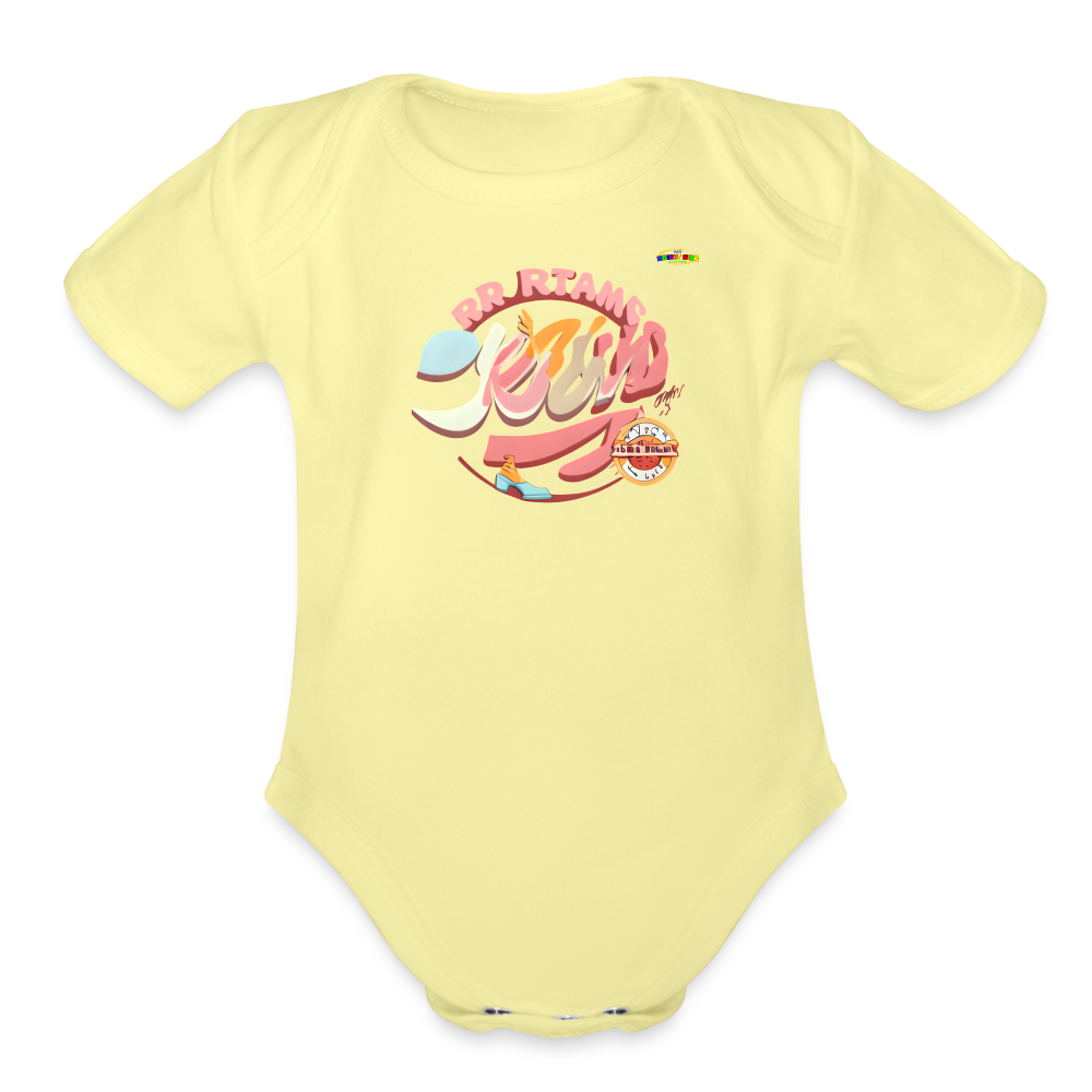 Cute Pastel Groovy Baby Logo Organic Short Sleeve Baby Bodysuit-MyBrightSideClothing - washed yellow