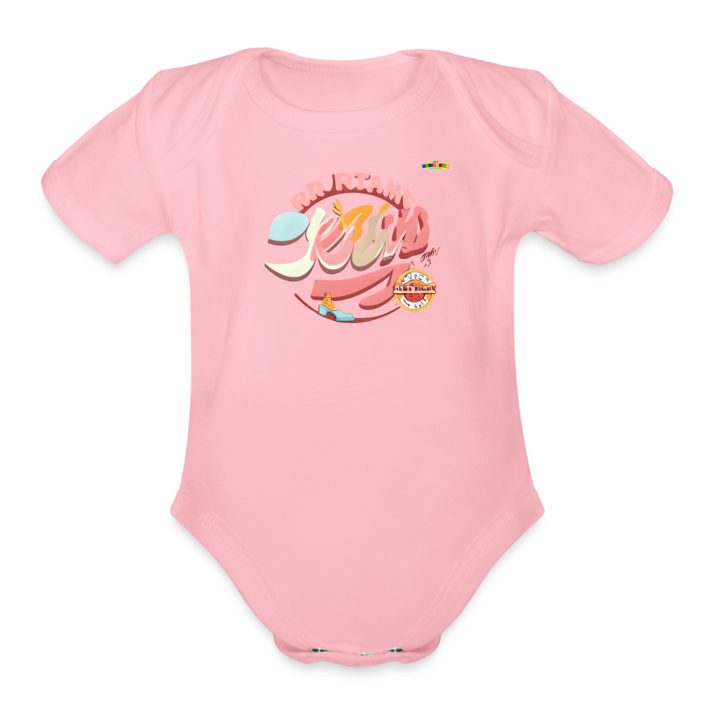 Cute Pastel Groovy Baby Logo Organic Short Sleeve Baby Bodysuit-MyBrightSideClothing - light pink