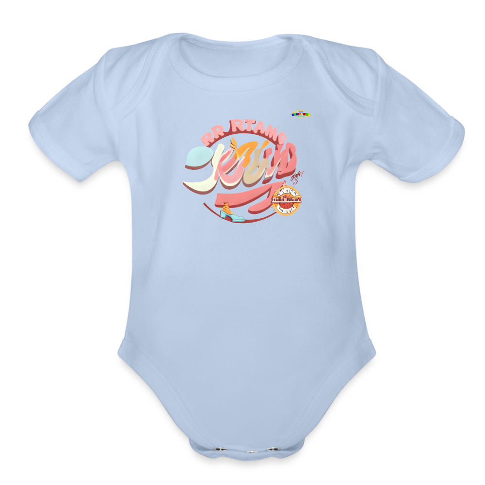 Cute Pastel Groovy Baby Logo Organic Short Sleeve Baby Bodysuit-MyBrightSideClothing - sky